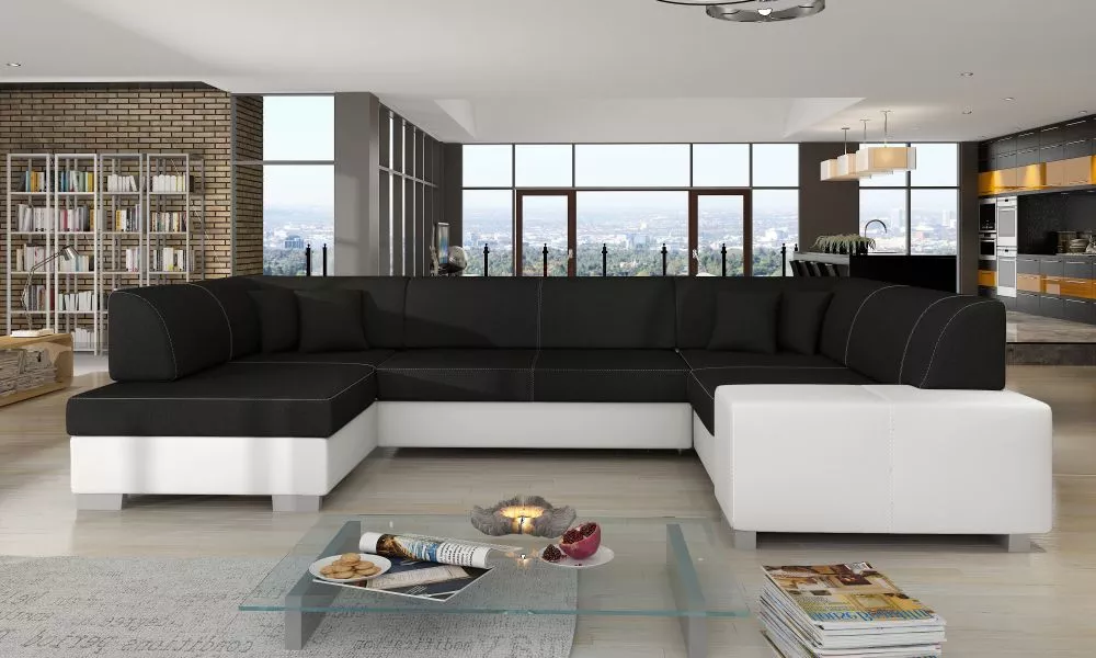 Dīvāns Havana standard · Melns + balts · 207 × 320 × 73 cm