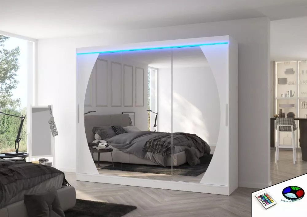 Skapis Cambe ar LED · Balts · 250 × 58 × 215 cm