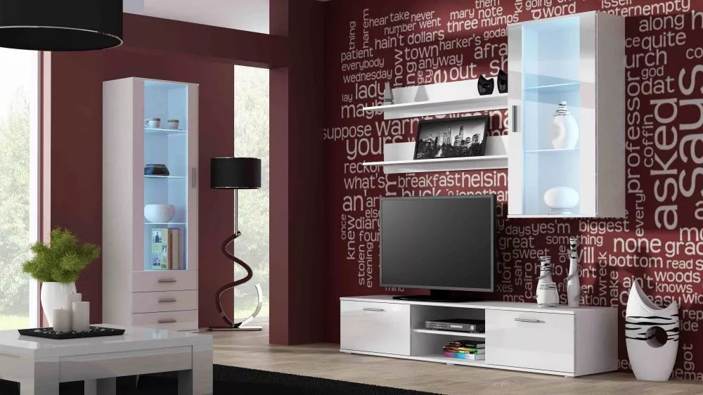 Sekcija Soho 6 ar LED · Balts · 240 × 43 × 192 cm