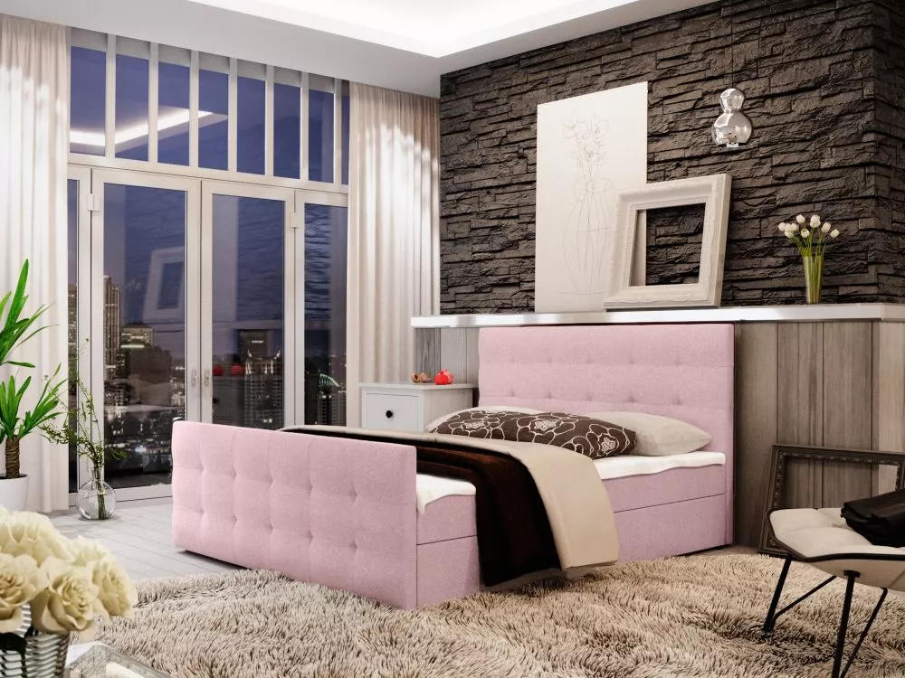 Gulta Milano 2 Boxspring Standard Guļamvietas platums: 180 cm, Guļamvietas garums: 200 cm, · Rozā · 185 × 216 × 106 cm
