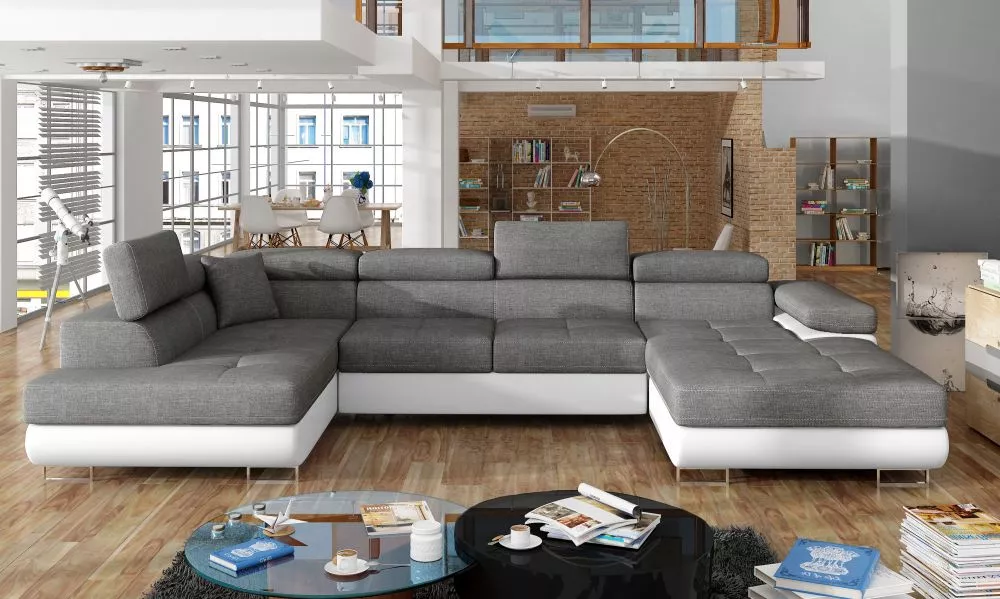 Dīvāns Rodrigo standard · Tumši pelēks + balts · 202 × 345 × 90 cm