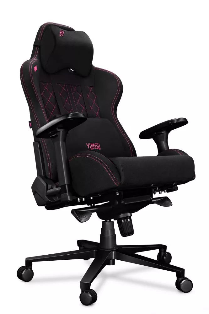 Datorkrēsls Yumisu 2050 Korpusa krāsa: melns, Elementu krāsa: rozā, Sēdvietas platums: 39 cm, · 70 × 70 × 133 cm