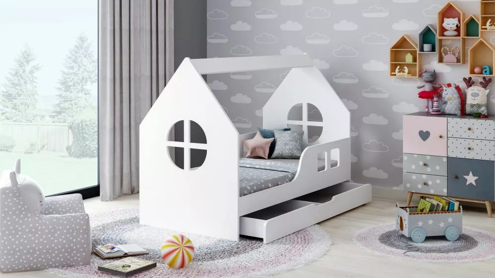 Bērnu gulta House 7 Comfort ar stelāžu Guļamvietas platums: 70 cm, Guļamvietas garums: 140 cm, · 74.5 × 145 × 106 cm