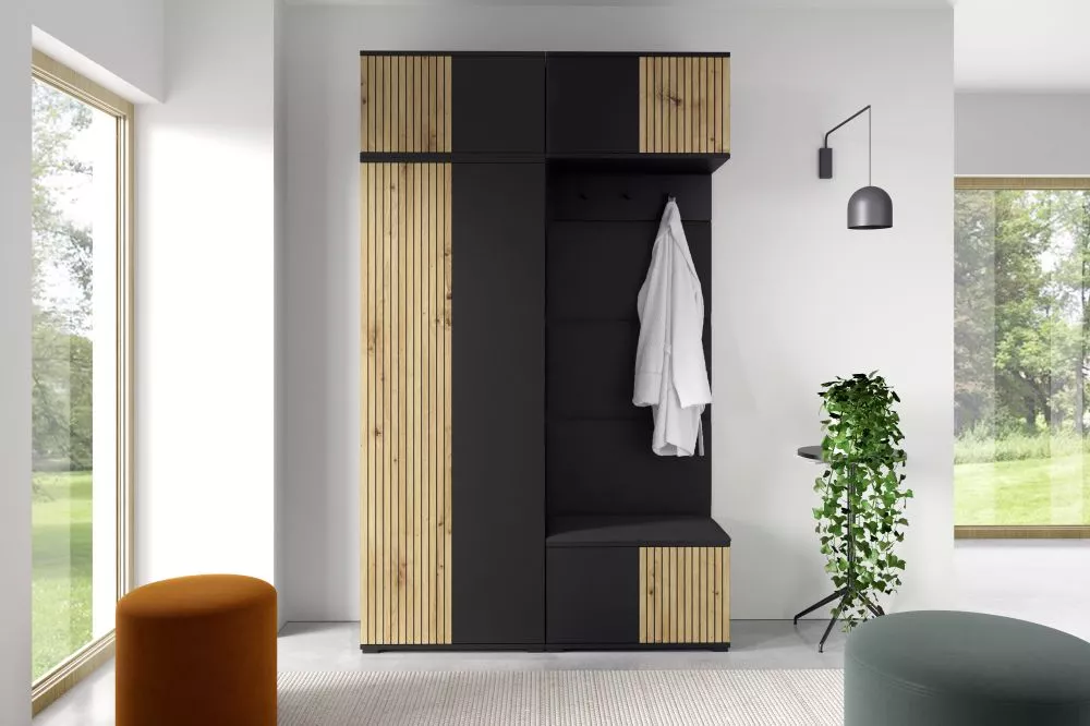 Apavu plaukts Ross 3 Trinity Korpusa krāsa: melns + ozols artisan, · 140 × 225 × 40 cm