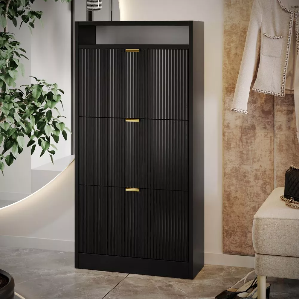 Apavu plaukts Cornelia · Melns · 60 × 125 × 24 cm