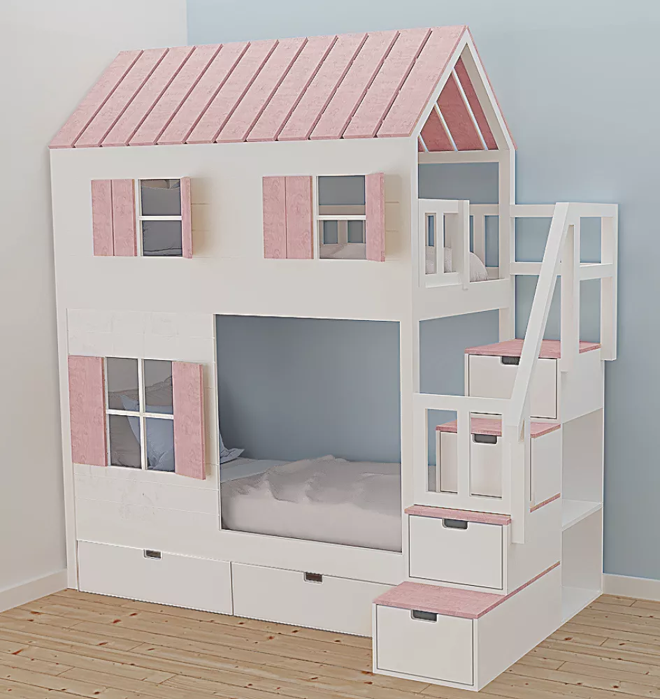 Bērnu gulta 102P ar stelāžām Kāpņu puse: Pa labi, Guļamvietas platums: 90 cm, Guļamvietas garums: 200 cm, · 118 × 247 × 