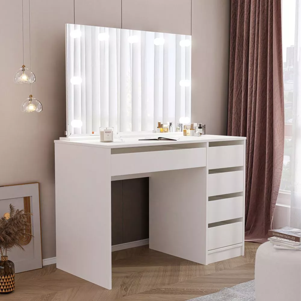 Kosmētikas galds Bella ar LED · Balts · 110 × 144 × 55 cm