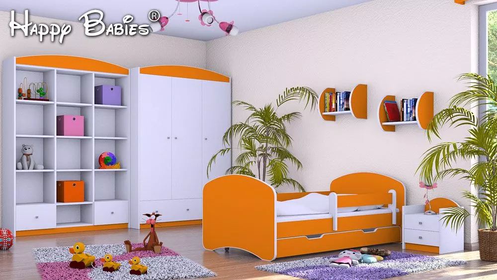 Bērnu gulta Happy L02 Color 140x70 ar stelāžu Guļamvietas platums: 70 cm, Guļamvietas garums: 140 cm, · Oranžs · 82 × 14
