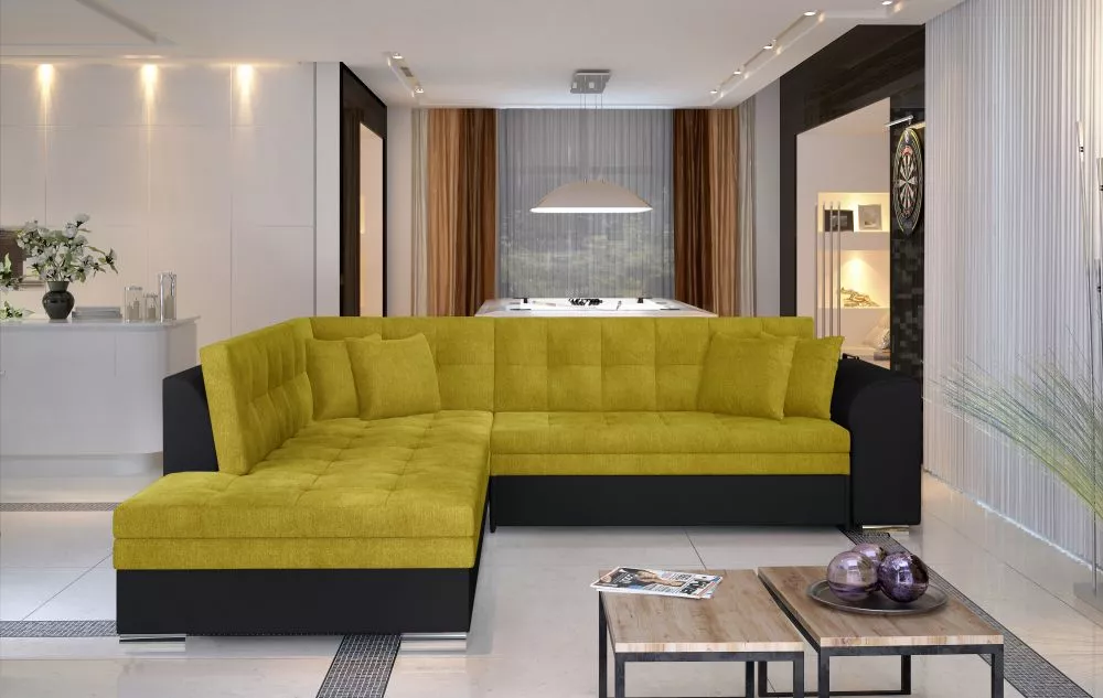 Dīvāns Pieretta Standard · Dzeltens + melns · 205 × 260 × 80 cm