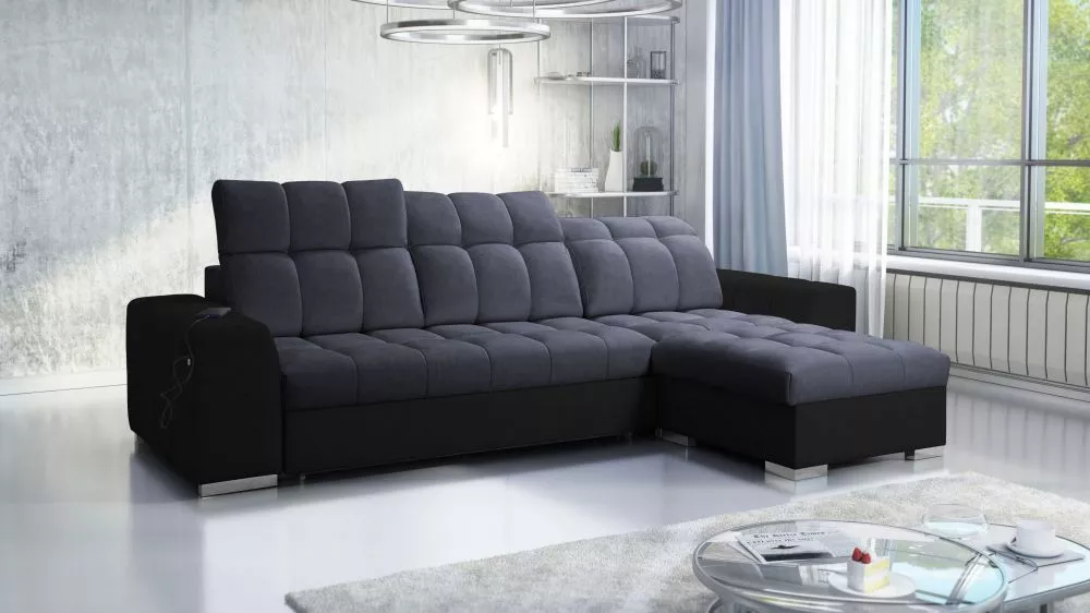 Dīvāns Pagano 1 Premium Standard · Antracīts + melns · 179 × 291 × 83 cm
