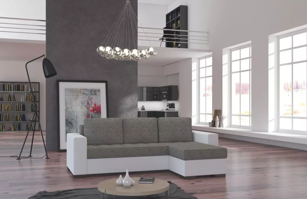 Dīvāns Newark Lux standard · Tumši pelēks + balts · 150 × 237 × 90 cm