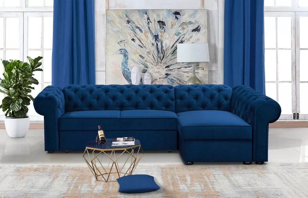 Dīvāns Valentino XL Standard · Tumši zils · 173 × 278 × 78 cm