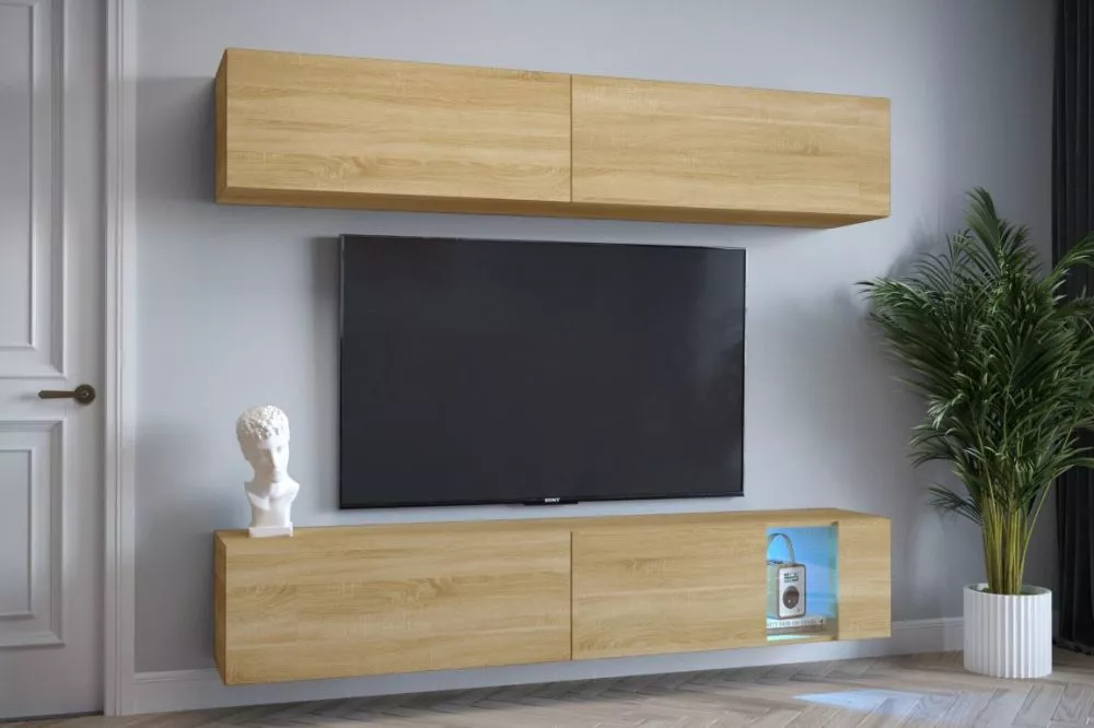 Sekcija Exclusive 4 ar LED · Zelta ozols · 182 × 35 × 200 cm