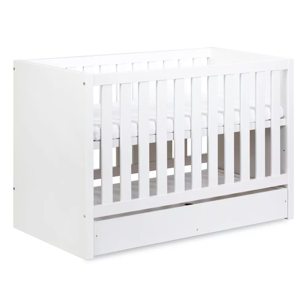 Bērnu gulta Amelia 120x60 ar stelāžu Guļamvietas platums: 60 cm, Guļamvietas garums: 120 cm, · Balts · 66 × 128 × 85 cm