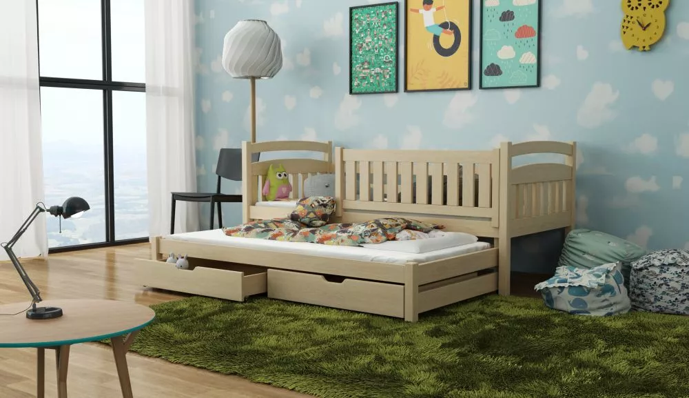 Bērnu gulta Galaxy ar stelāžām Guļamvietas platums: 90 cm, Guļamvietas garums: 200 cm, · Priede · 97 × 208 × 85 cm