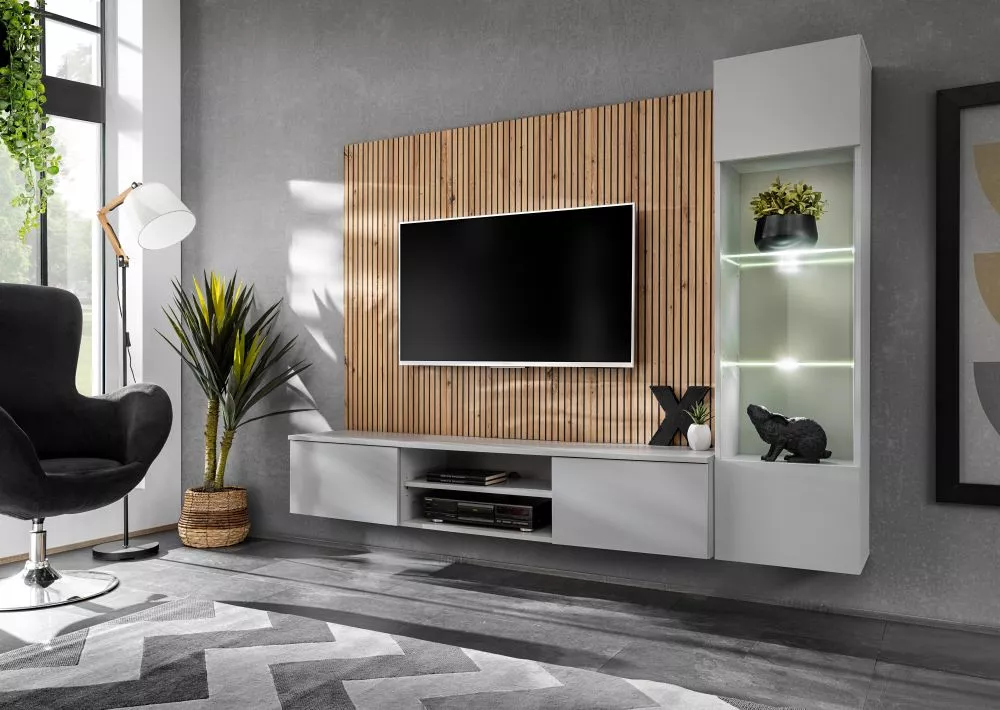 Sekcija Xari L ar LED Korpusa krāsa: gaiši pelēks, · 200 × 35 × 148 cm