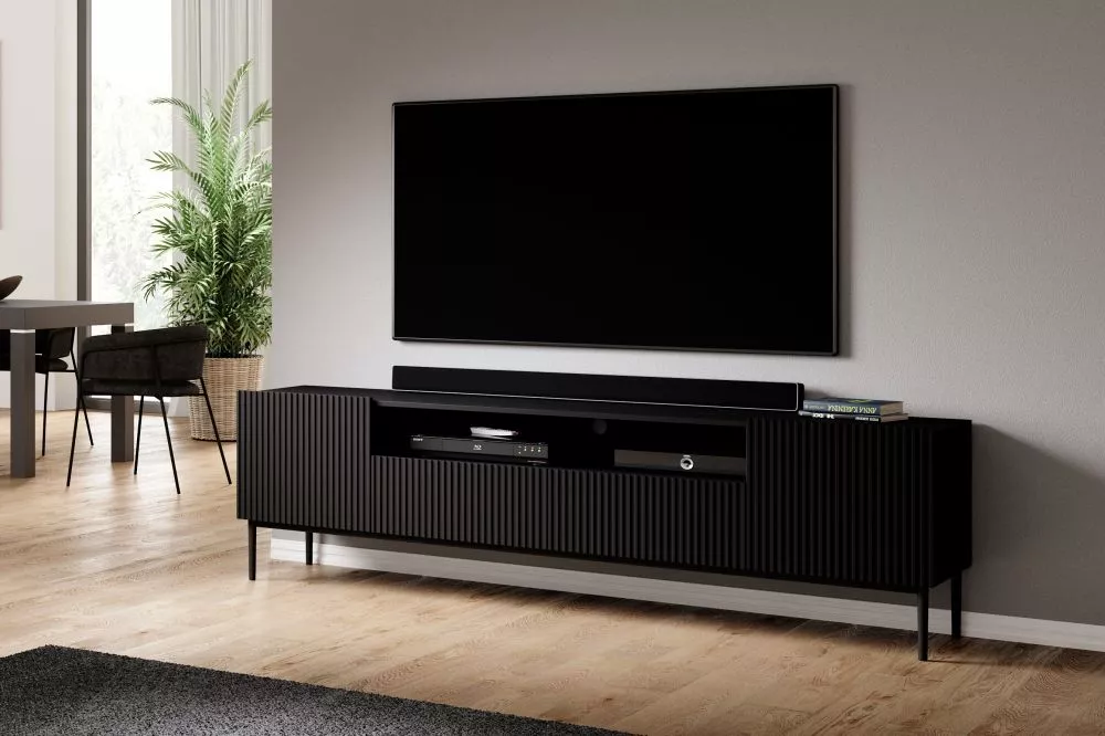 TV tumba Nicole RTV 200 2D2SZ Black · Melns · 200 × 45 × 60 cm
