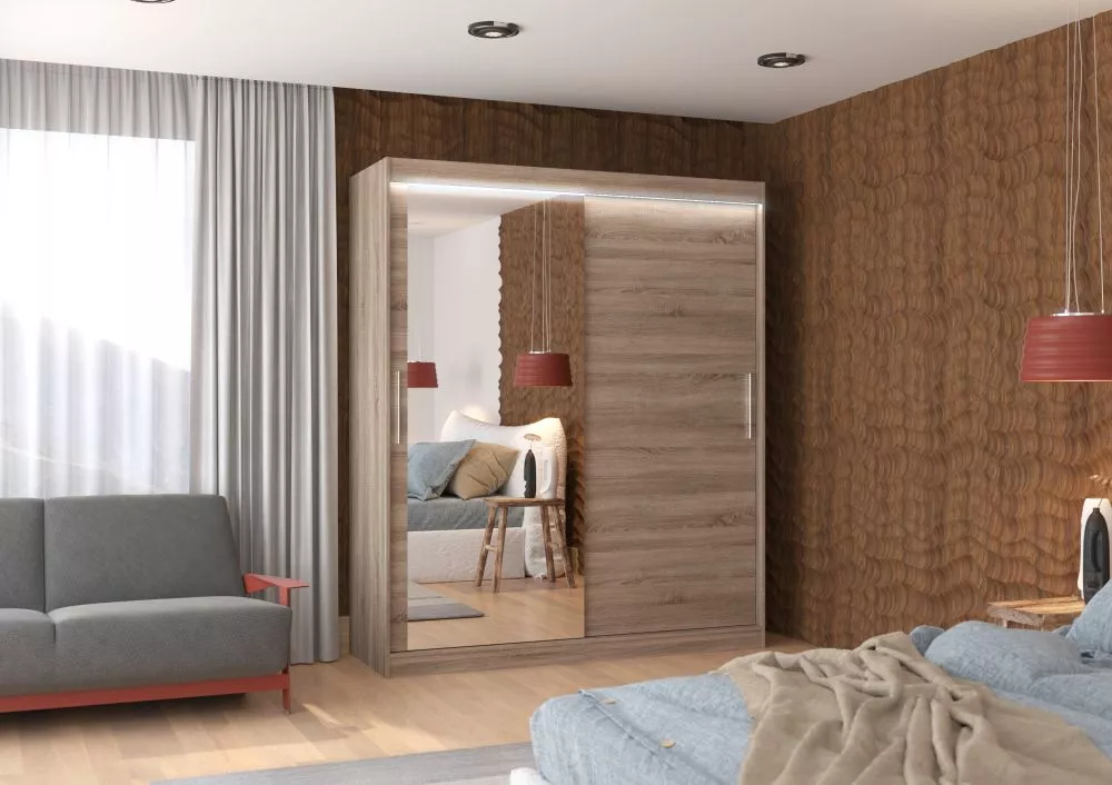 Skapis Tom ar LED · Trifeļu ozols · 180 × 58 × 215 cm
