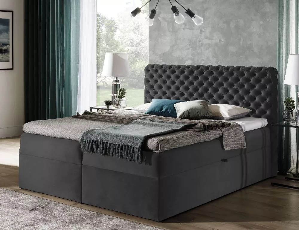 Gulta Chesterfield Boxspring Premium Standard Guļamvietas platums: 160 cm, Guļamvietas garums: 200 cm, · Tumši pelēks · 