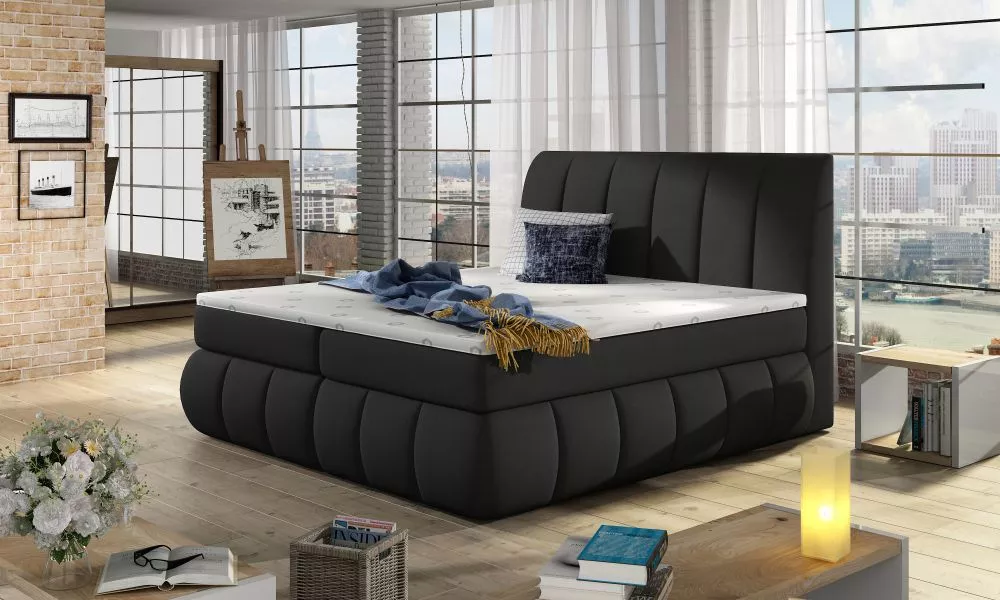 Gulta Vincenzo Boxspring standard Guļamvietas platums: 180 cm, Guļamvietas garums: 200 cm, · Melns · 200 × 224 × 126 cm