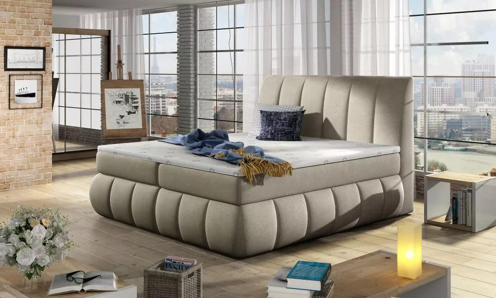 Gulta Vincenzo Boxspring Lux standard Guļamvietas platums: 180 cm, Guļamvietas garums: 200 cm, · Bēšs · 200 × 224 × 126 