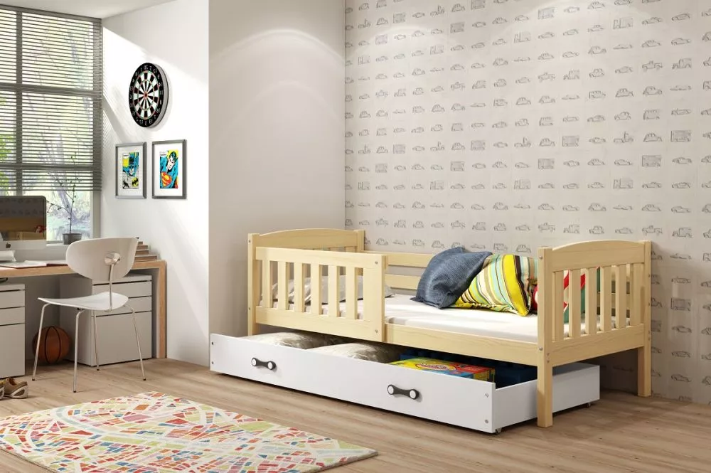 Bērnu gulta Kubus Single Pine ar stelāžu Guļamvietas platums: 80 cm, Guļamvietas garums: 160 cm, · 87 × 166 × 70 cm