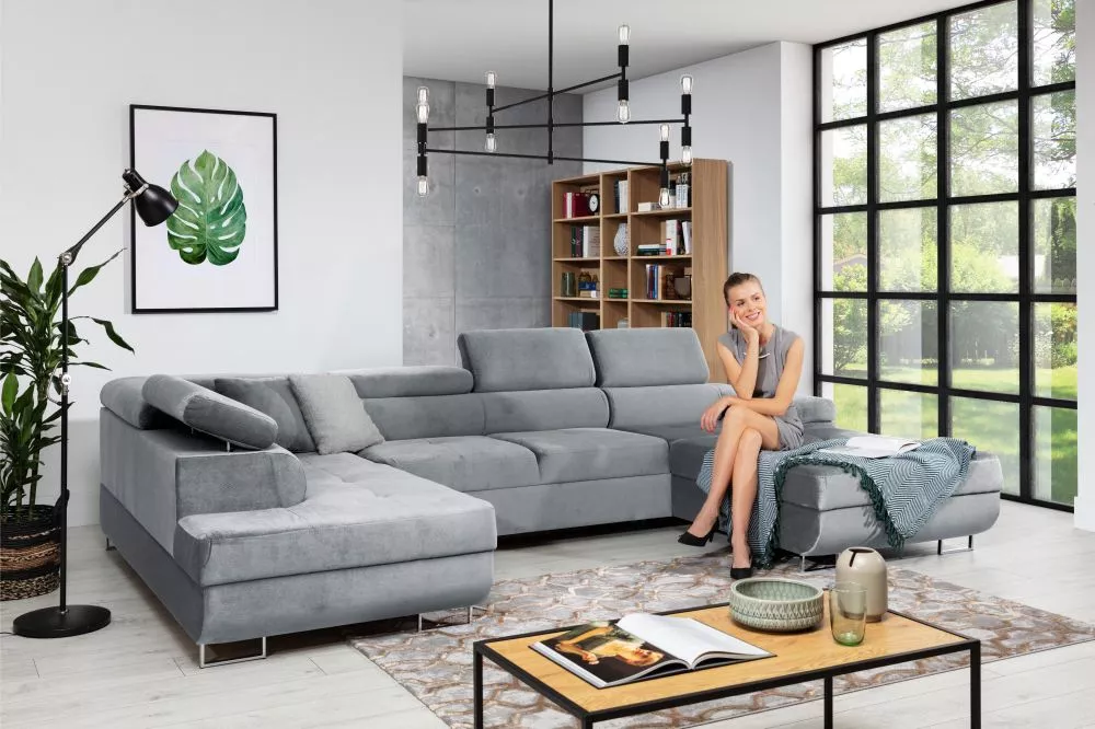 Dīvāns Annabelle U 2 Standard · Gaiši pelēks · 201 × 343 × 76 cm