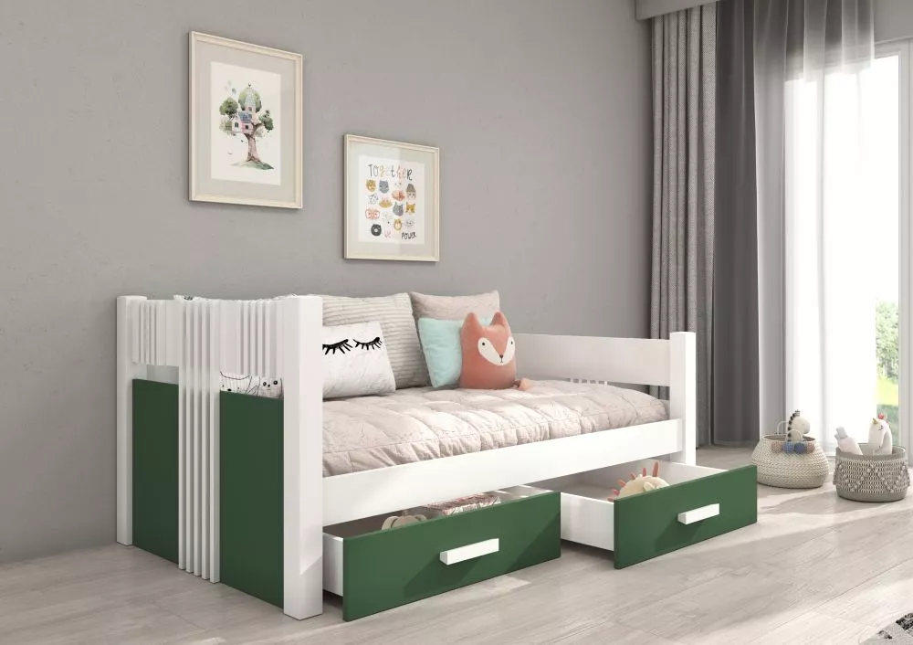 Bērnu gulta Bibi ar stelāžu Guļamvietas platums: 90 cm, Guļamvietas garums: 200 cm, · 103 × 214 × 80 cm