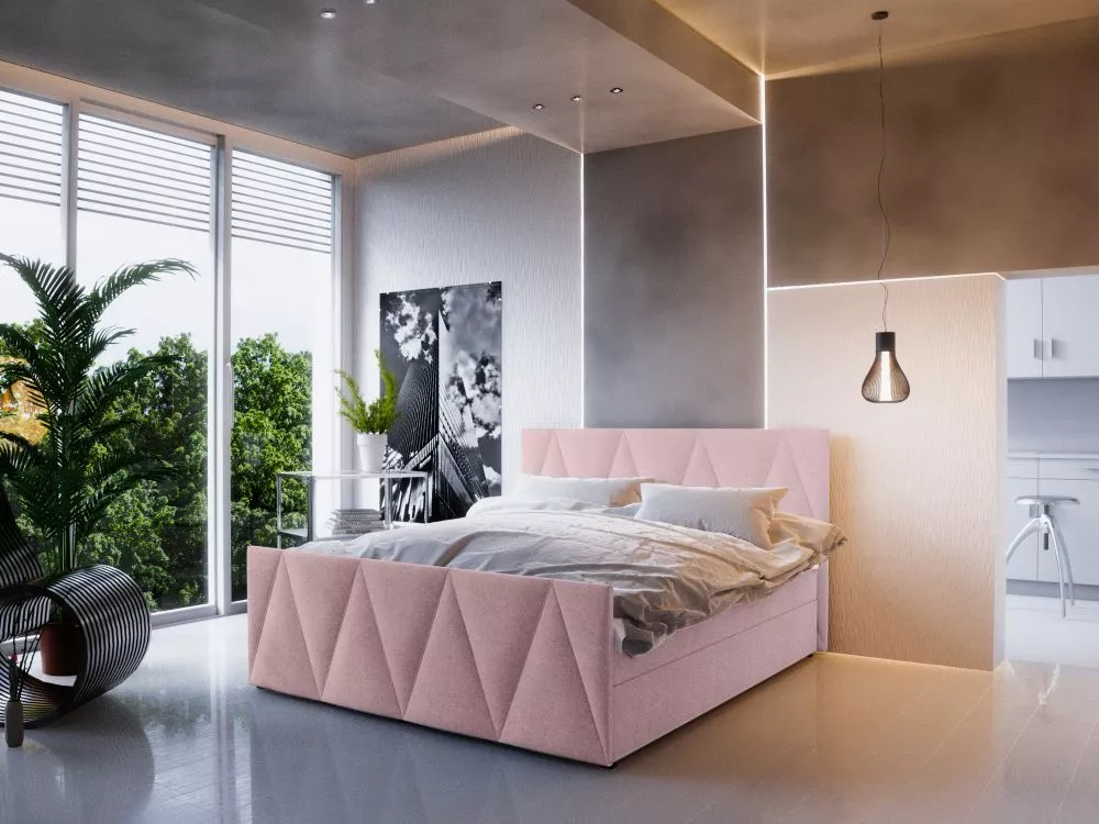Gulta Milano 3 Boxspring Standard Guļamvietas platums: 160 cm, Guļamvietas garums: 200 cm, · Rozā · 165 × 216 × 106 cm