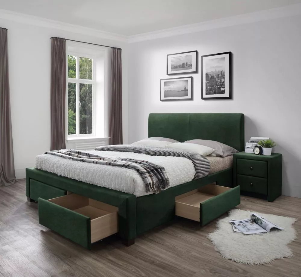 Gulta Modena 3 160x200 ar stelāžu Guļamvietas platums: 160 cm, Guļamvietas garums: 200 cm, · Zaļš · 164 × 220 × 106 cm