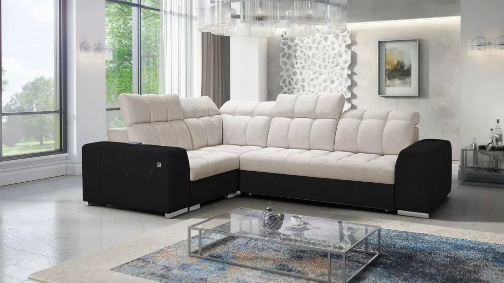 Dīvāns Pagano 2 Premium Standard · Tumši bēšs + melns · 209 × 285 × 83 cm