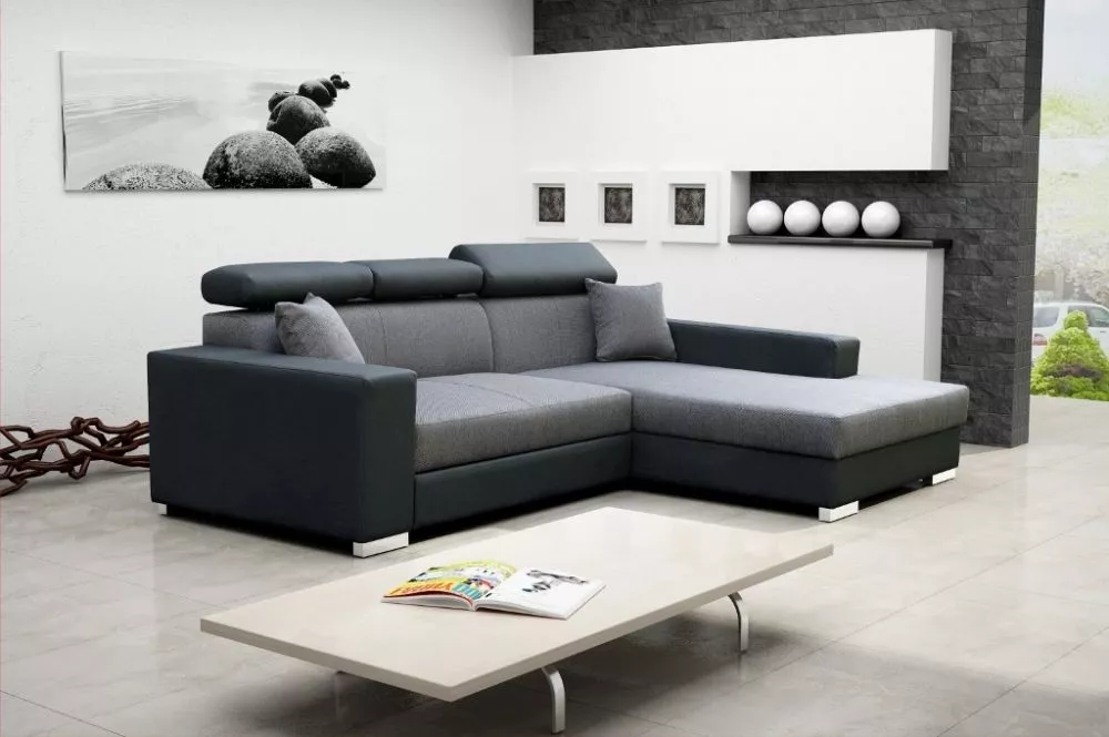 Dīvāns Mexico De Lux Standard · Gaiši pelēks + melns · 178 × 263 × 80 cm