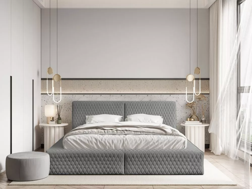 Gulta Azurro Standard ar stelāžu Guļamvietas platums: 140 cm, Guļamvietas garums: 200 cm, stelāžas tips: koka, · Pelēks 