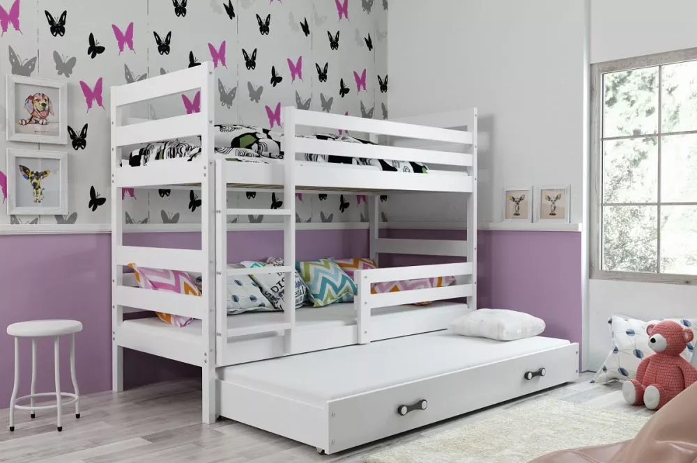 Bērnu gulta Eryk Triple White ar stelāžām Guļamvietas platums: 90 cm, Guļamvietas garums: 200 cm, · 97 × 206 × 154 cm