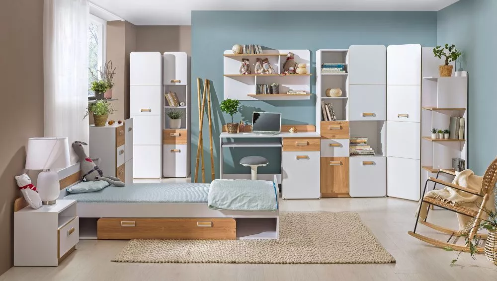 Bērnu gulta Lorento L13 ar stelāžu Guļamvietas platums: 80 cm, Guļamvietas garums: 195 cm, · 84 × 198.5 × 61.5 cm