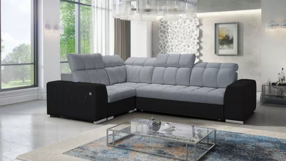 Dīvāns Pagano 2 Premium Standard · Tumši pelēks + melns · 209 × 285 × 83 cm