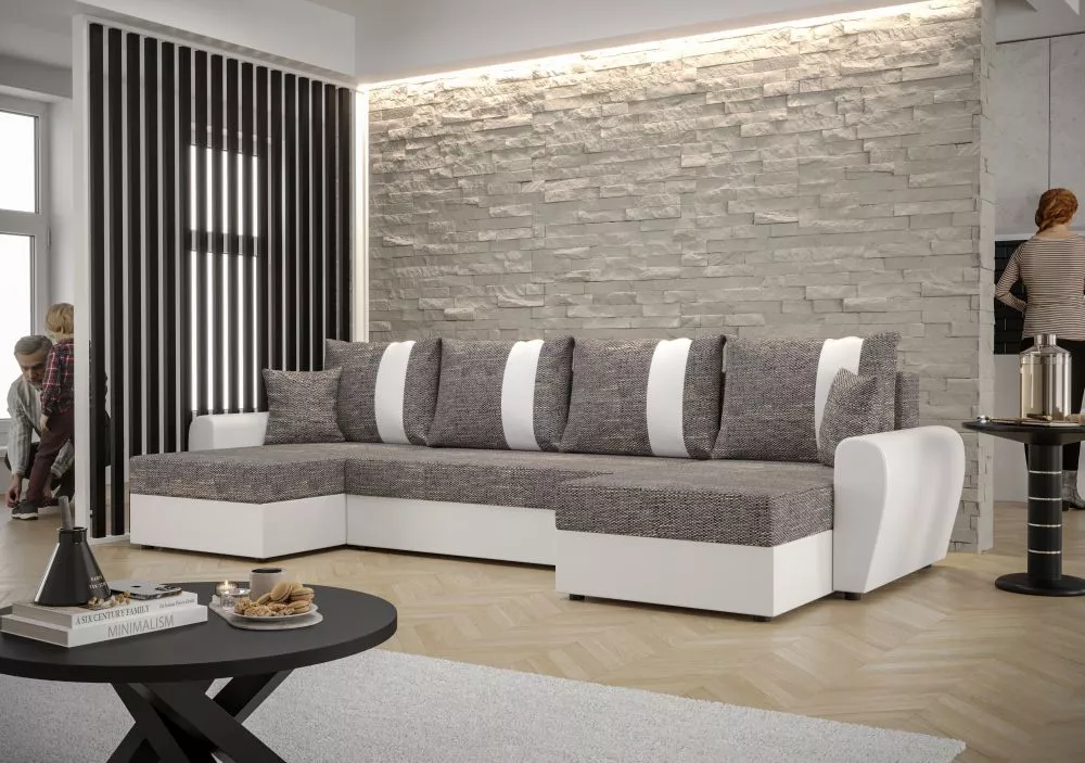 Dīvāns Davos U standard · Tumši pelēks + balts · 140 × 301 × 90 cm