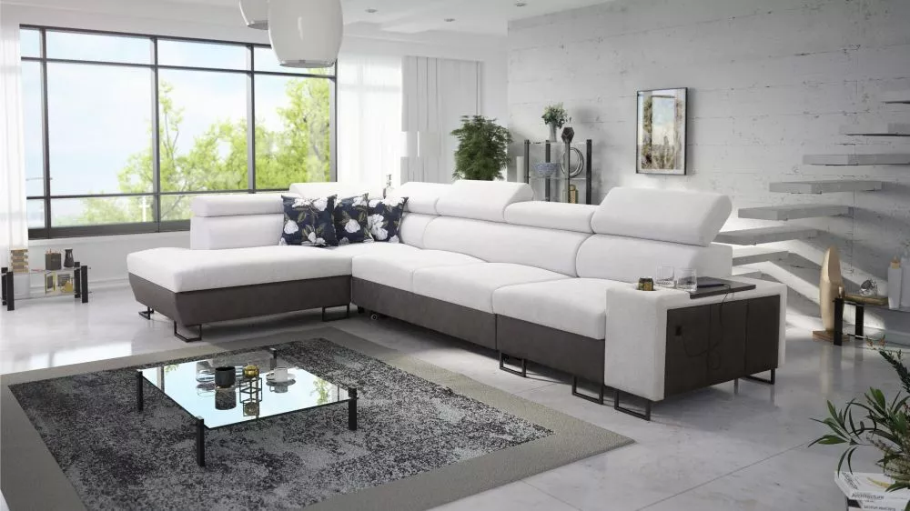 Dīvāns Melody 11 Mini Premium Standard · Gaiši pelēks + grafīts · 220 × 350 × 84 cm