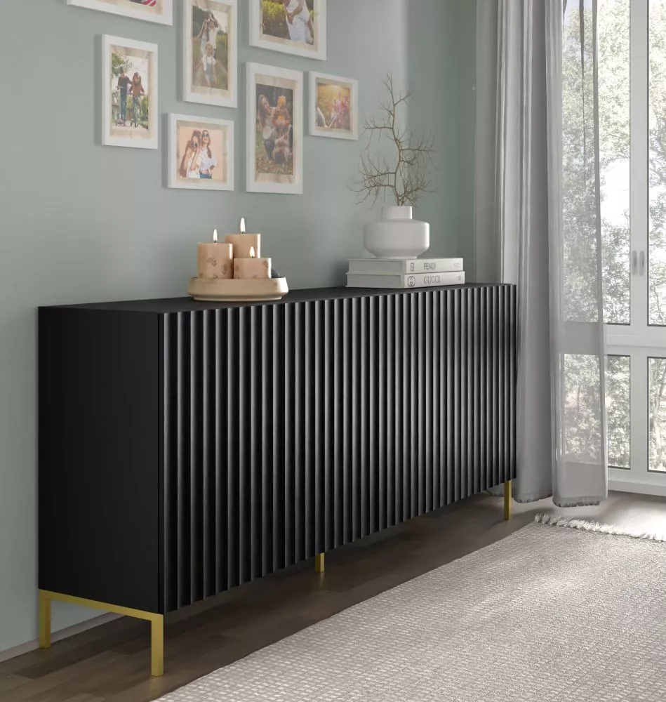 Kumode Wave 04 · Melna · 200 × 42 × 87 cm