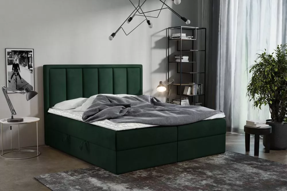 Gulta Voxi Boxspring Standard Guļamvietas platums: 140 cm, Guļamvietas garums: 200 cm, · Zaļš · 140 × 214 × 103 cm