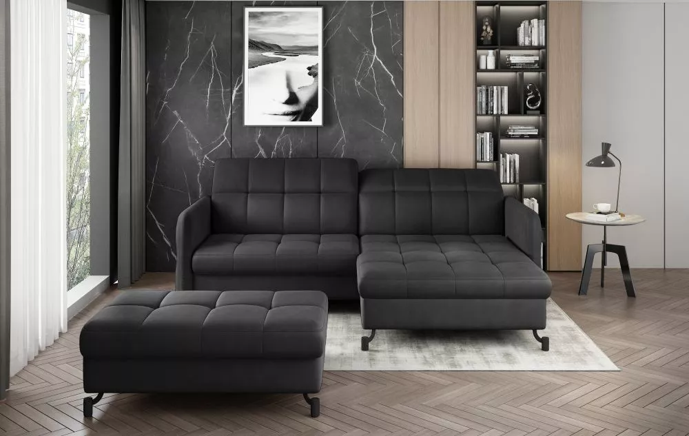 Dīvāns Lorelle Premium standard ar pufu · Grafīts · 160 × 225 × 105 cm
