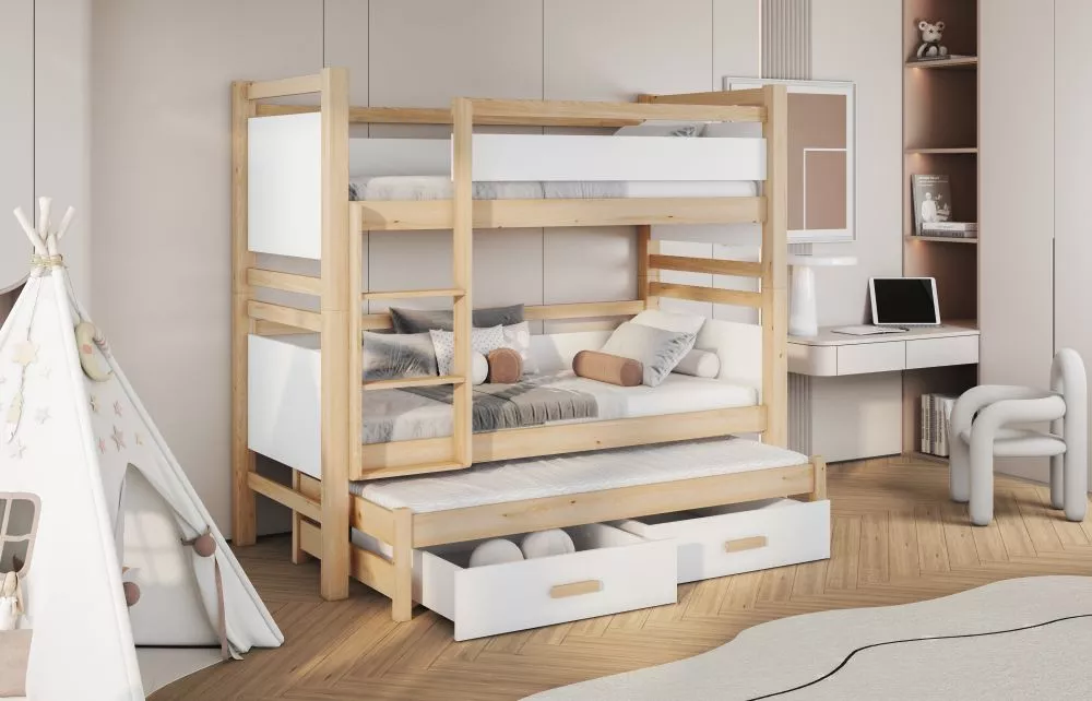 Bērnu gulta Janis ar stelāžām Kāpņu puse: Pa labi, Guļamvietas platums: 80 cm, Guļamvietas garums: 180 cm, · 93 × 194 × 