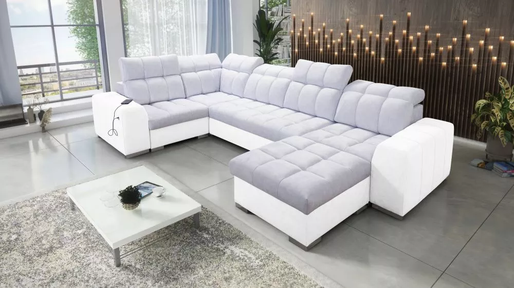 Dīvāns Pagano 4 Premium Standard · Gaiši pelēks + balts · 210 × 362 × 83 cm