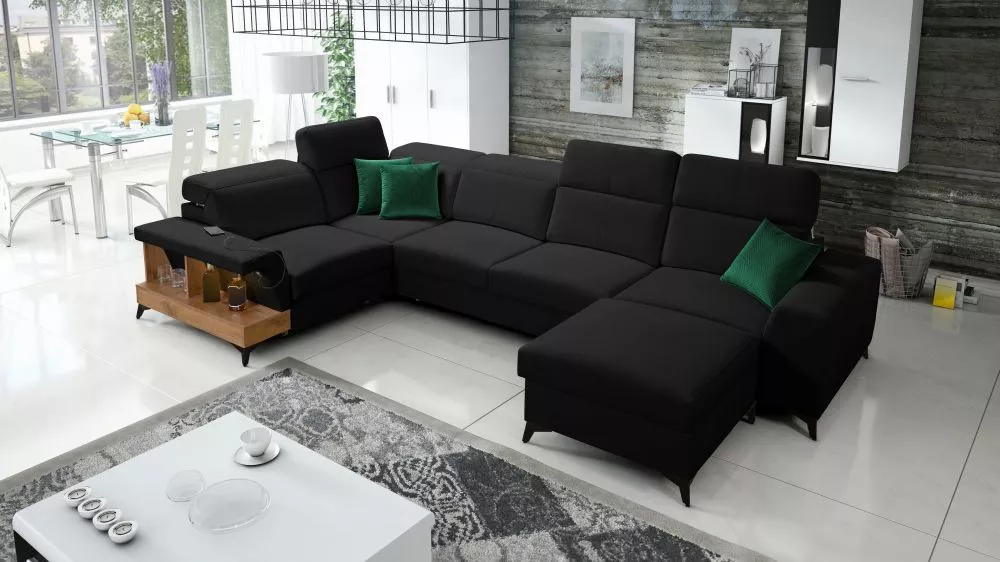Dīvāns Belutti 4 Lancelot Standard ar LED · Melns · 212 × 362 × 84 cm