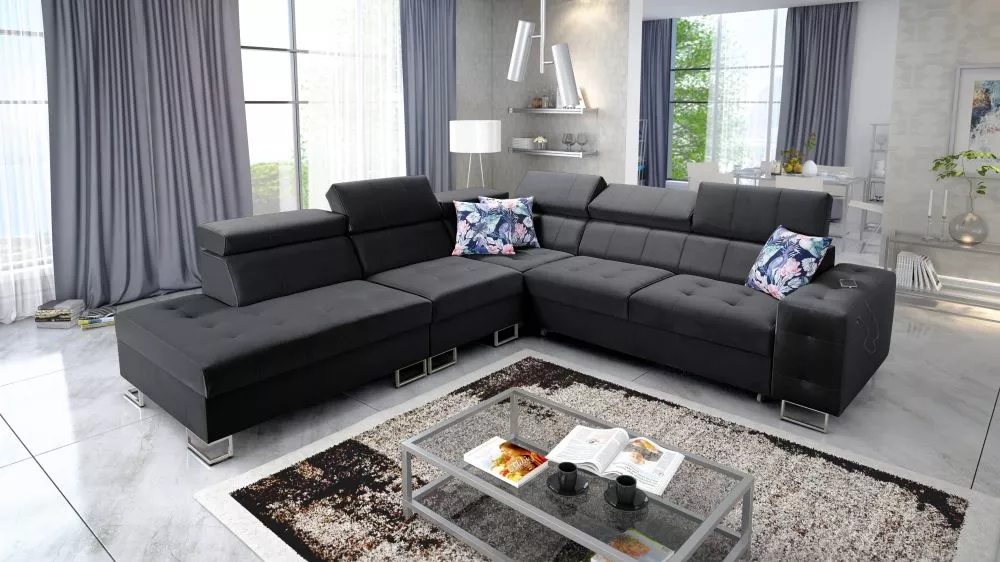 Dīvāns Hilton 9 Standard · Melns · 286 × 298 × 83 cm