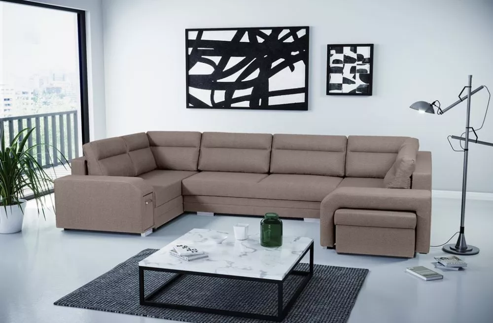 Dīvāns Alvares U Standard · Gaiši brūns · 205 × 370 × 90 cm
