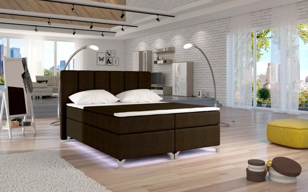 Gulta Basilio Boxspring ar LED standard Guļamvietas platums: 160 cm, Guļamvietas garums: 200 cm, · Brūns · 175 × 205 × 1