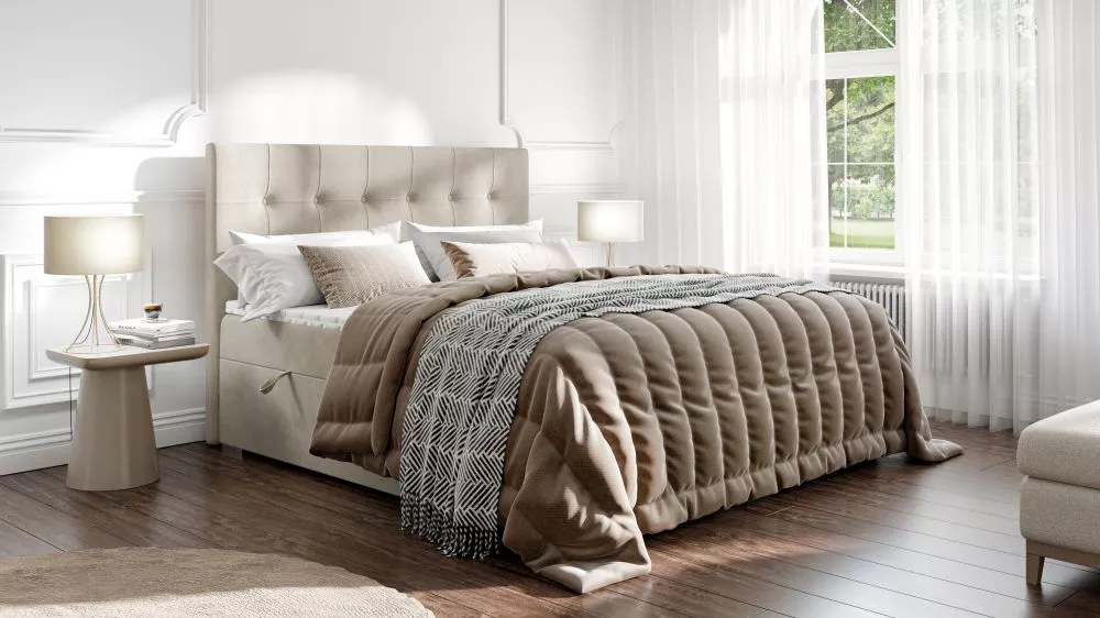 Gulta Deniz Boxspring Standard Guļamvietas platums: 160 cm, Guļamvietas garums: 200 cm, · Gaiši bēšs · 160 × 207 × 118 c