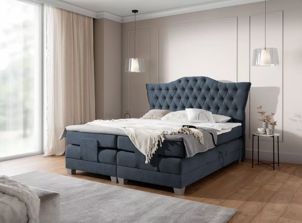 Gulta London Electric Boxspring Standard Guļamvietas platums: 160 cm, Guļamvietas garums: 237 cm, · Tumši zils · 186 × 2