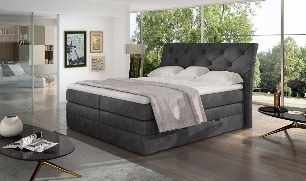 Gulta Mirabel Boxspring standard Guļamvietas platums: 160 cm, Guļamvietas garums: 200 cm, · Grafīts · 178 × 215 × 120 cm